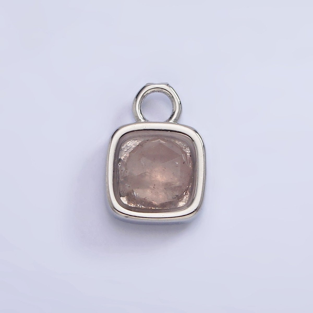 White Gold Filled Square Multifaceted Natural Gemstone Personalized Add-On Silver Charm | AC1530 - AC1542
