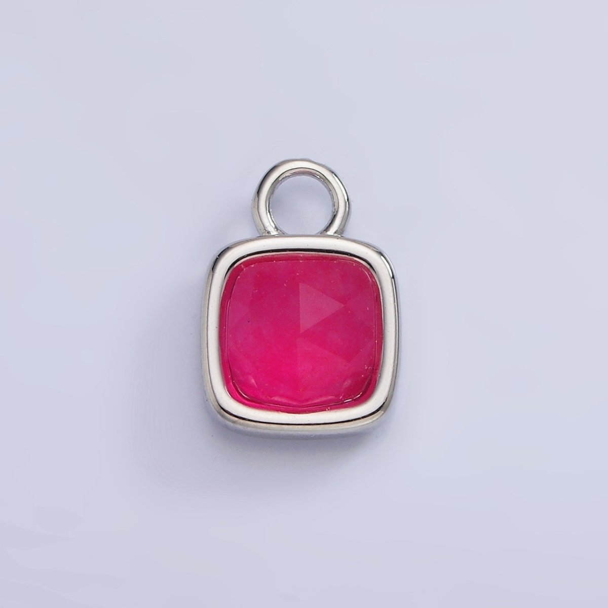 White Gold Filled Square Multifaceted Natural Gemstone Personalized Add-On Silver Charm | AC1530 - AC1542
