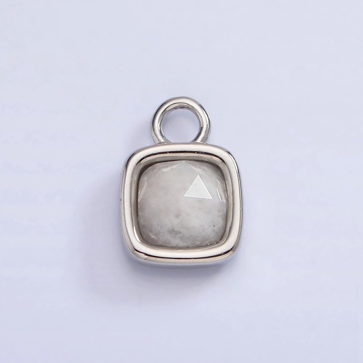 White Gold Filled Square Multifaceted Natural Gemstone Personalized Add-On Silver Charm | AC1530 - AC1542