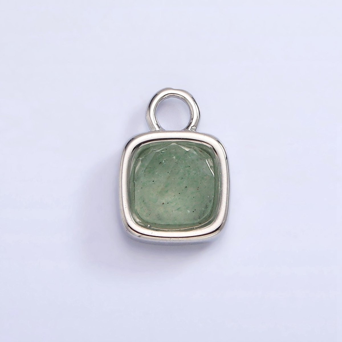 White Gold Filled Square Multifaceted Natural Gemstone Personalized Add-On Silver Charm | AC1530 - AC1542