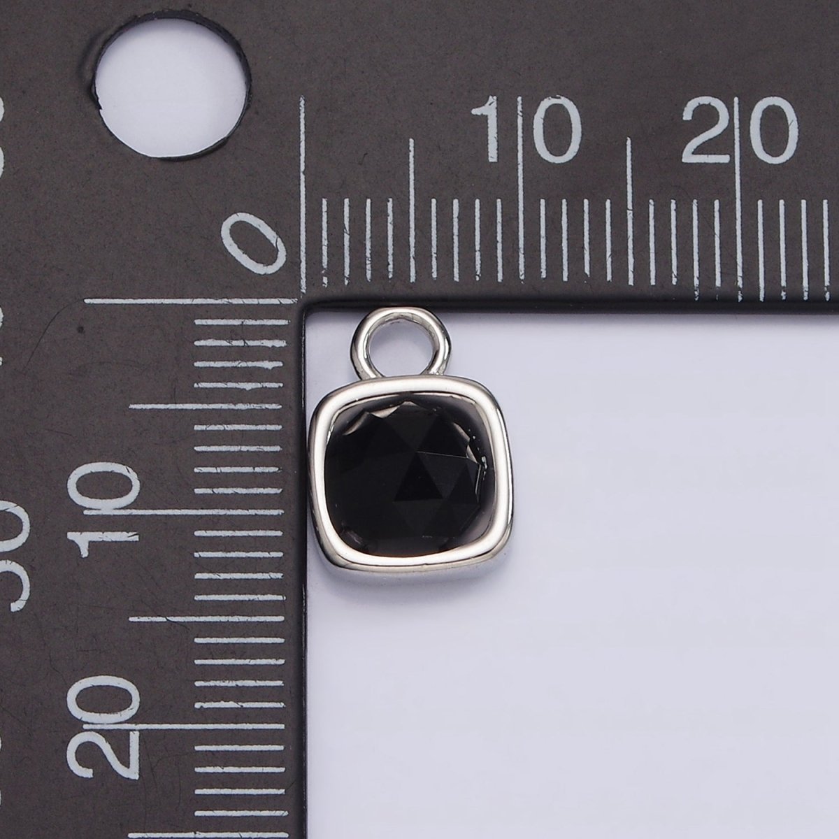 White Gold Filled Square Multifaceted Natural Gemstone Personalized Add-On Silver Charm | AC1530 - AC1542