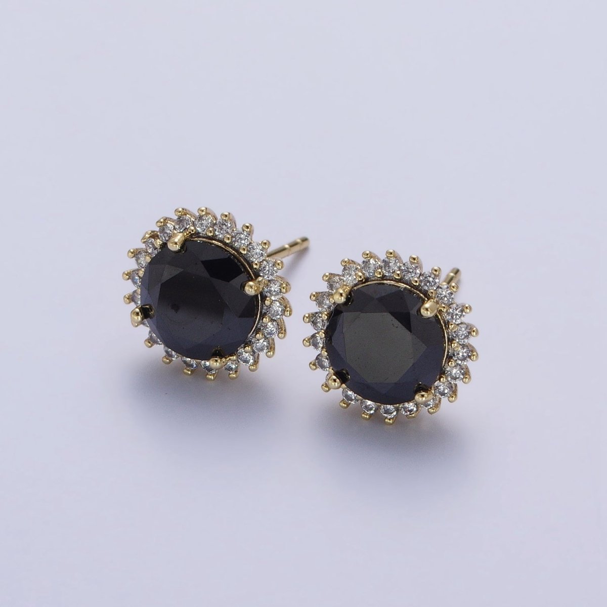 White Gold Filled Star Celestial Sunburst Sun Black Clear Purple Cubic Zirconia Silver Studs Earrings | AD-043 AD-044 AD-045