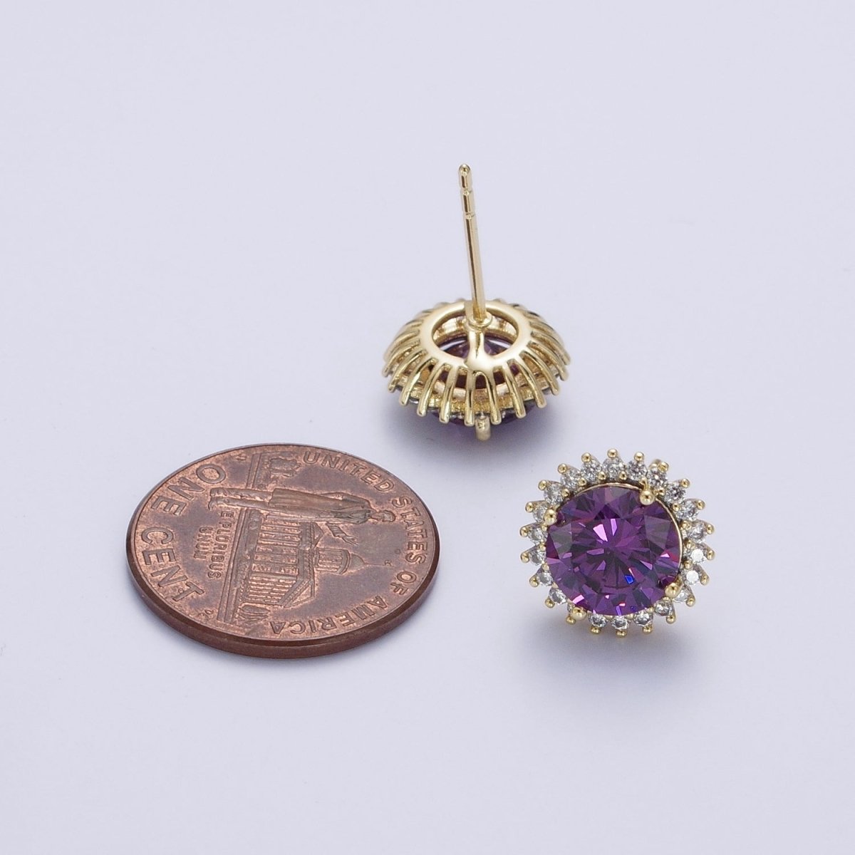 White Gold Filled Star Celestial Sunburst Sun Black Clear Purple Cubic Zirconia Silver Studs Earrings | AD-043 AD-044 AD-045