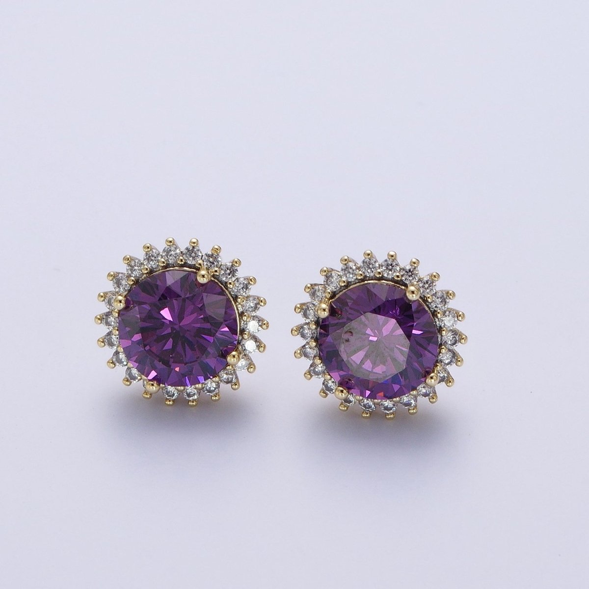 White Gold Filled Star Celestial Sunburst Sun Black Clear Purple Cubic Zirconia Silver Studs Earrings | AD-043 AD-044 AD-045