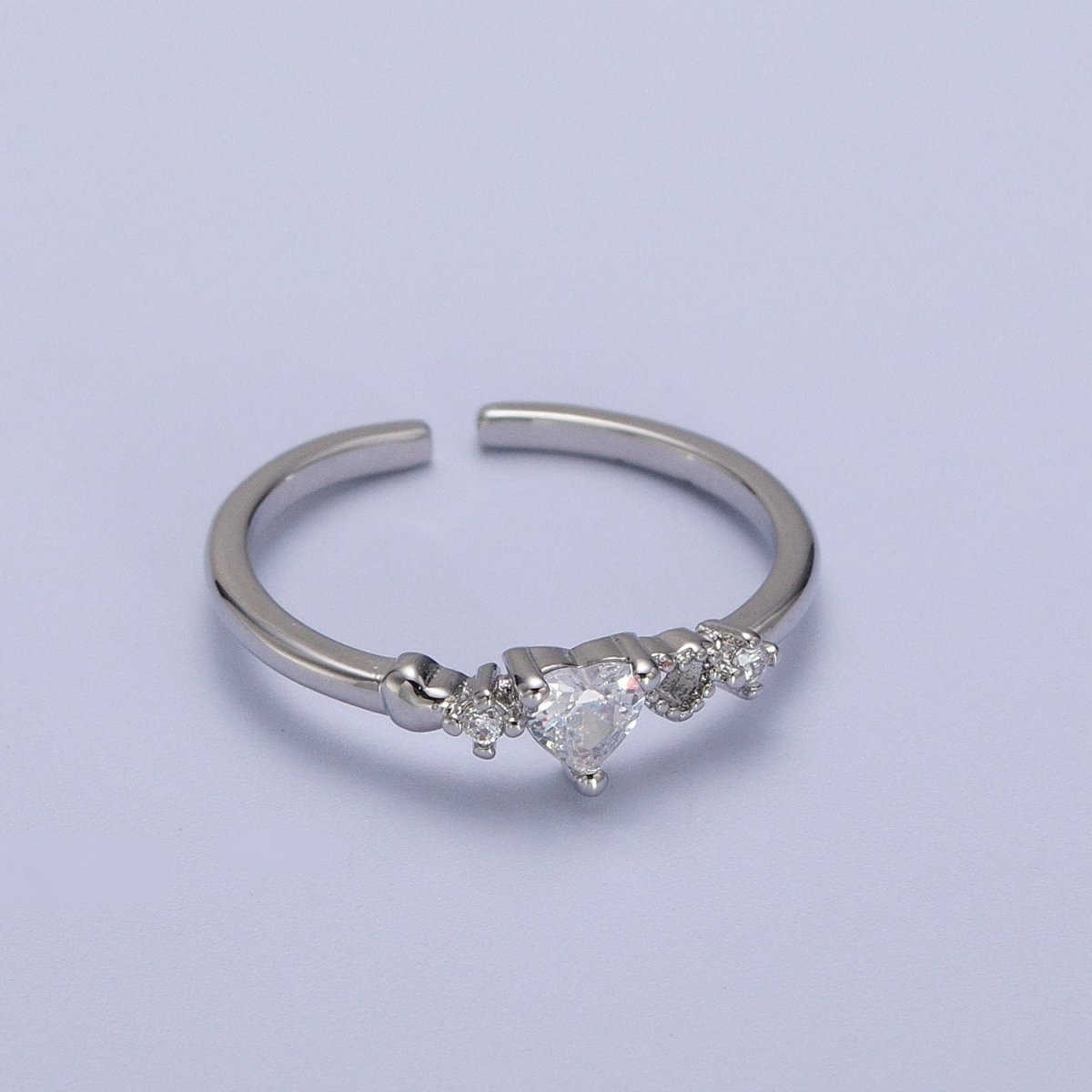 OS White Gold Filled Sweet Heart Clear CZ Silver Ring | O-084