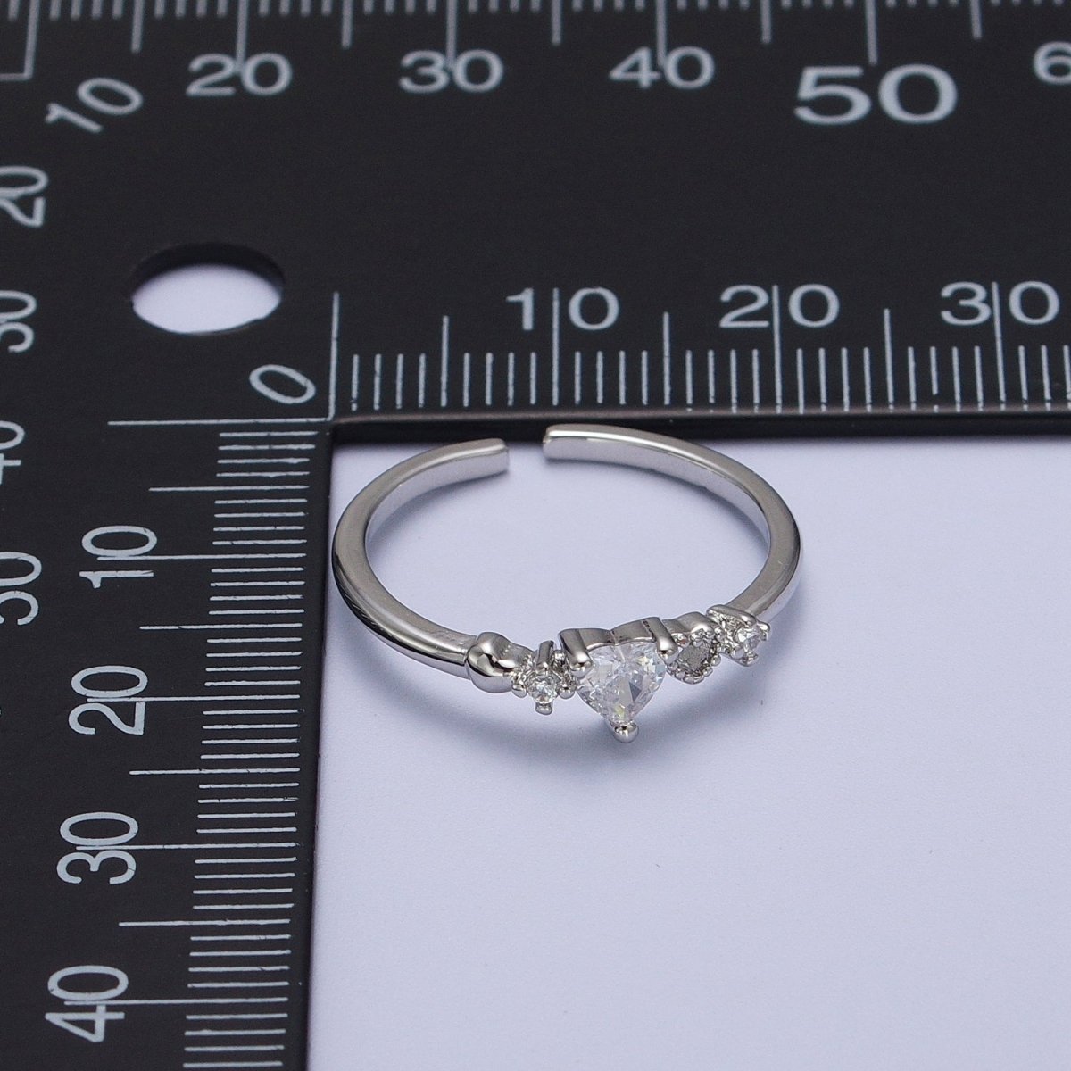 OS White Gold Filled Sweet Heart Clear CZ Silver Ring | O-084