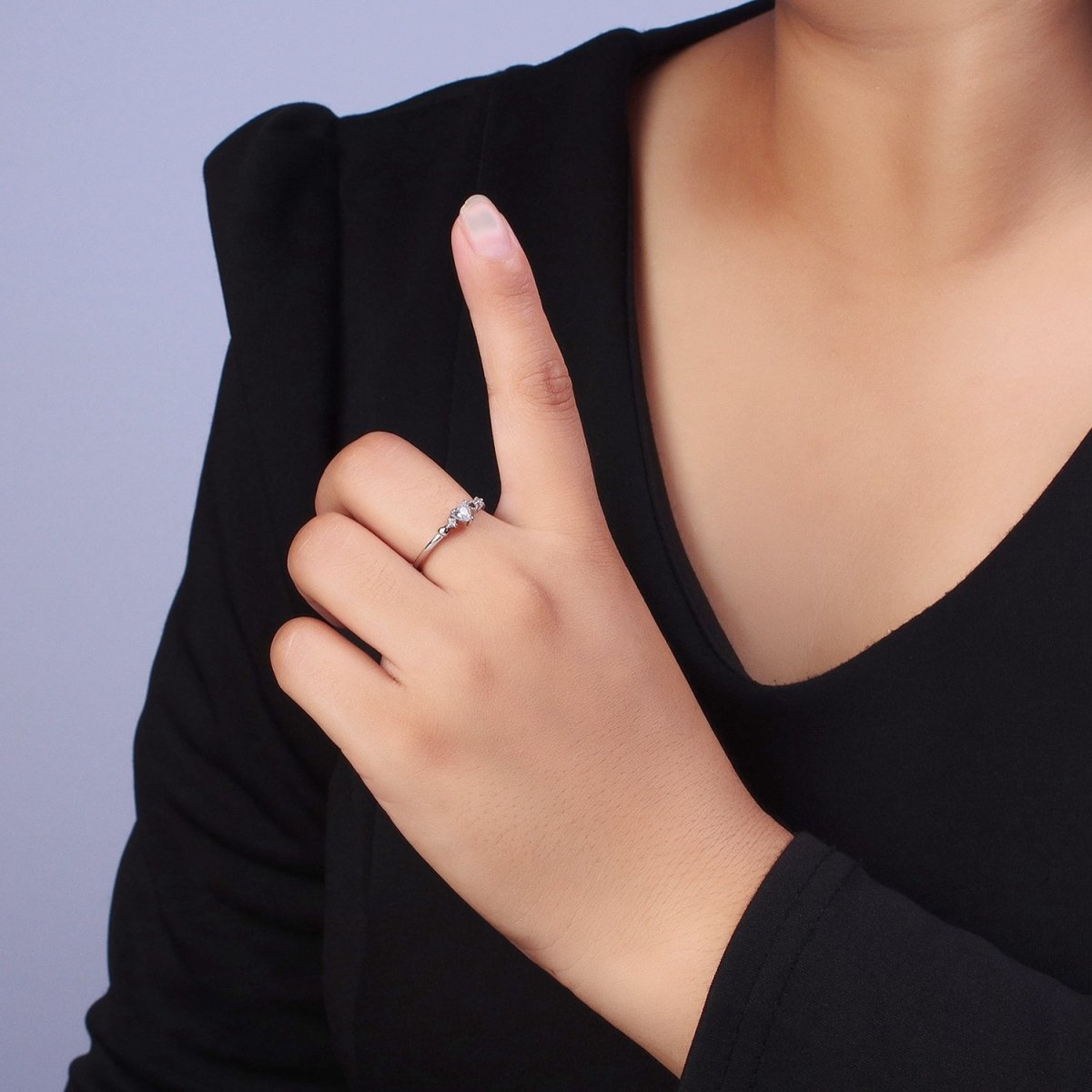 OS White Gold Filled Sweet Heart Clear CZ Silver Ring | O-084