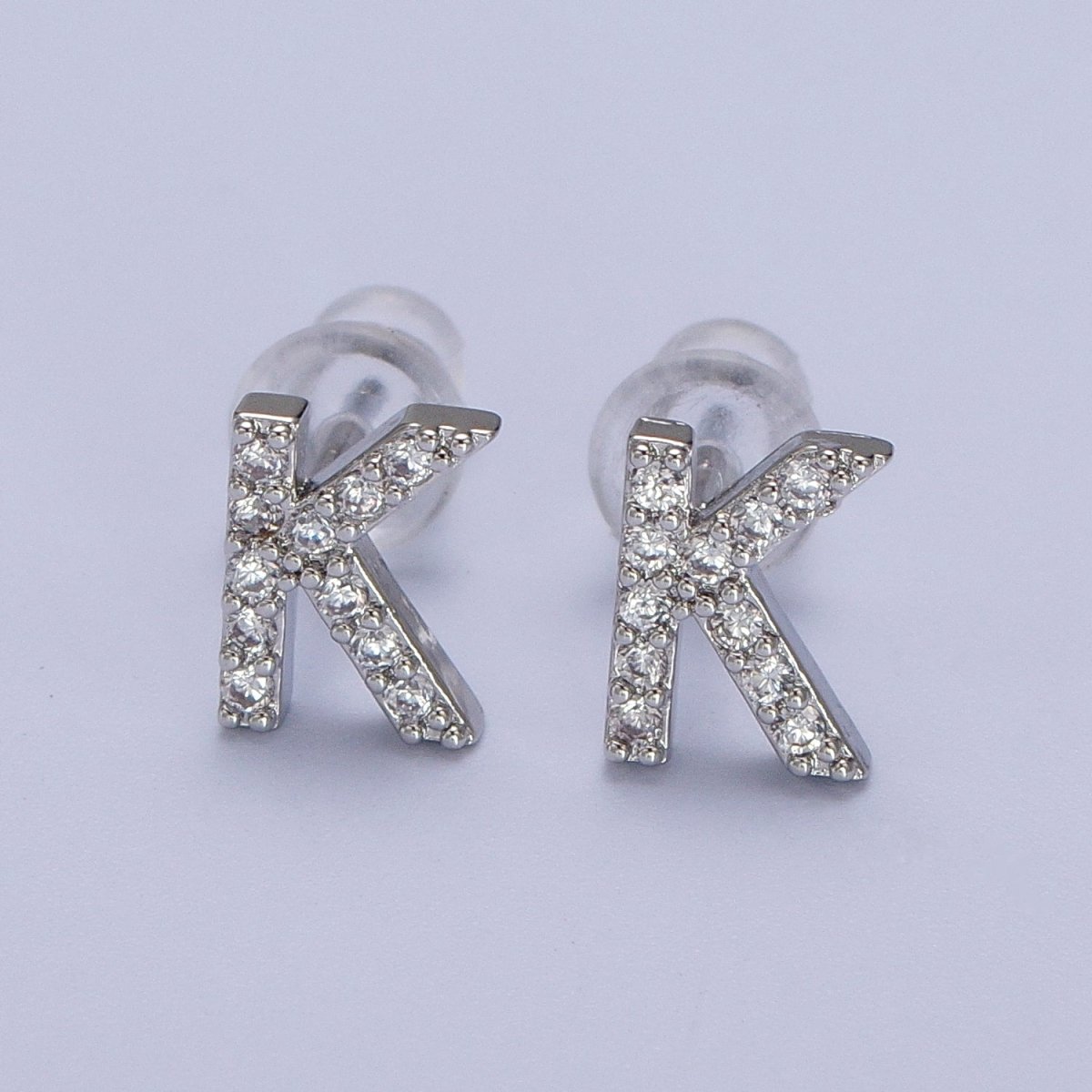 White Gold Filled Tiny Initial Letter Diamond CZ Silver Stud Earrings | AD-120-AD-145