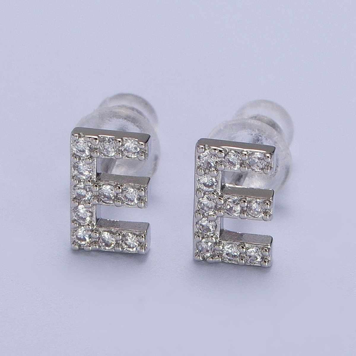 White Gold Filled Tiny Initial Letter Diamond CZ Silver Stud Earrings | AD-120-AD-145