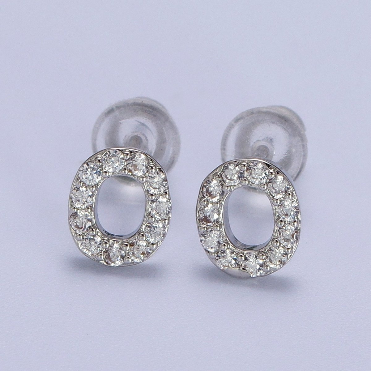 White Gold Filled Tiny Initial Letter Diamond CZ Silver Stud Earrings | AD-120-AD-145