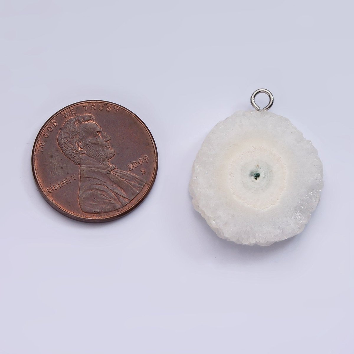 White Gold Filled White Clear Quartz Natural Gemstone Round Charm | AC792 - DLUXCA