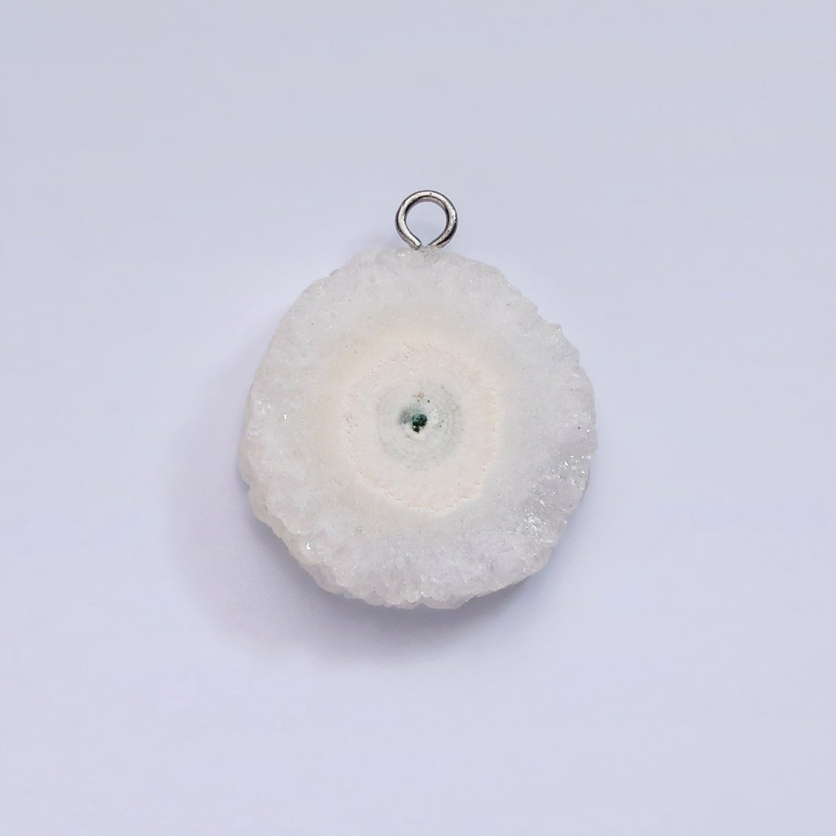 White Gold Filled White Clear Quartz Natural Gemstone Round Charm | AC792 - DLUXCA