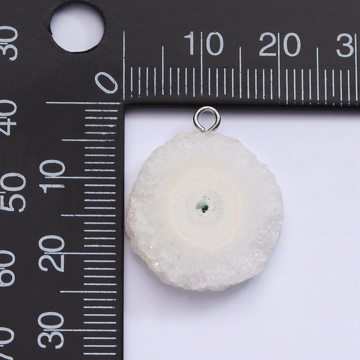 White Gold Filled White Clear Quartz Natural Gemstone Round Charm | AC792 - DLUXCA