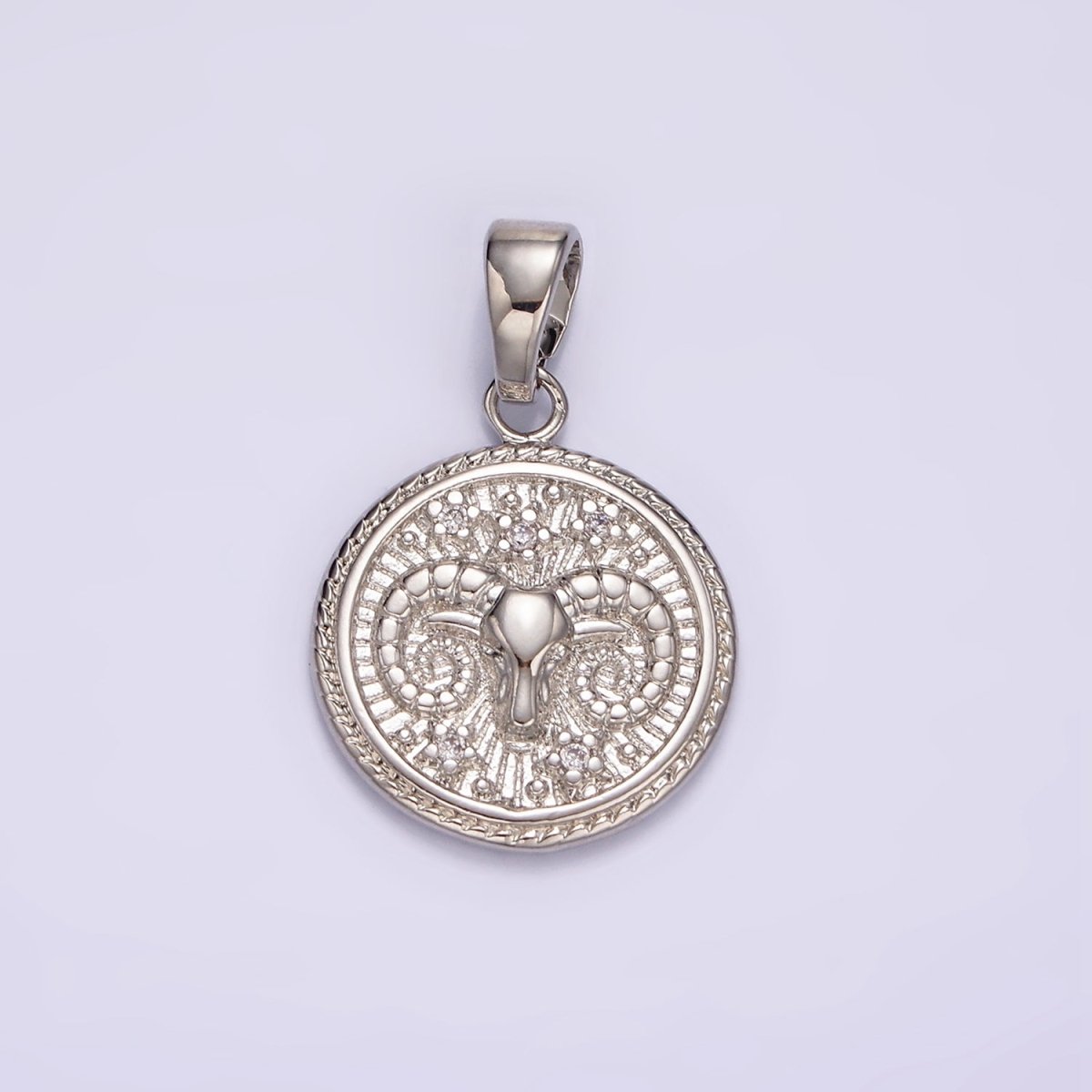 White Gold Filled Zodiac Sign Star CZ Medallion Personalized Pendant | A-A1701-A-A1706