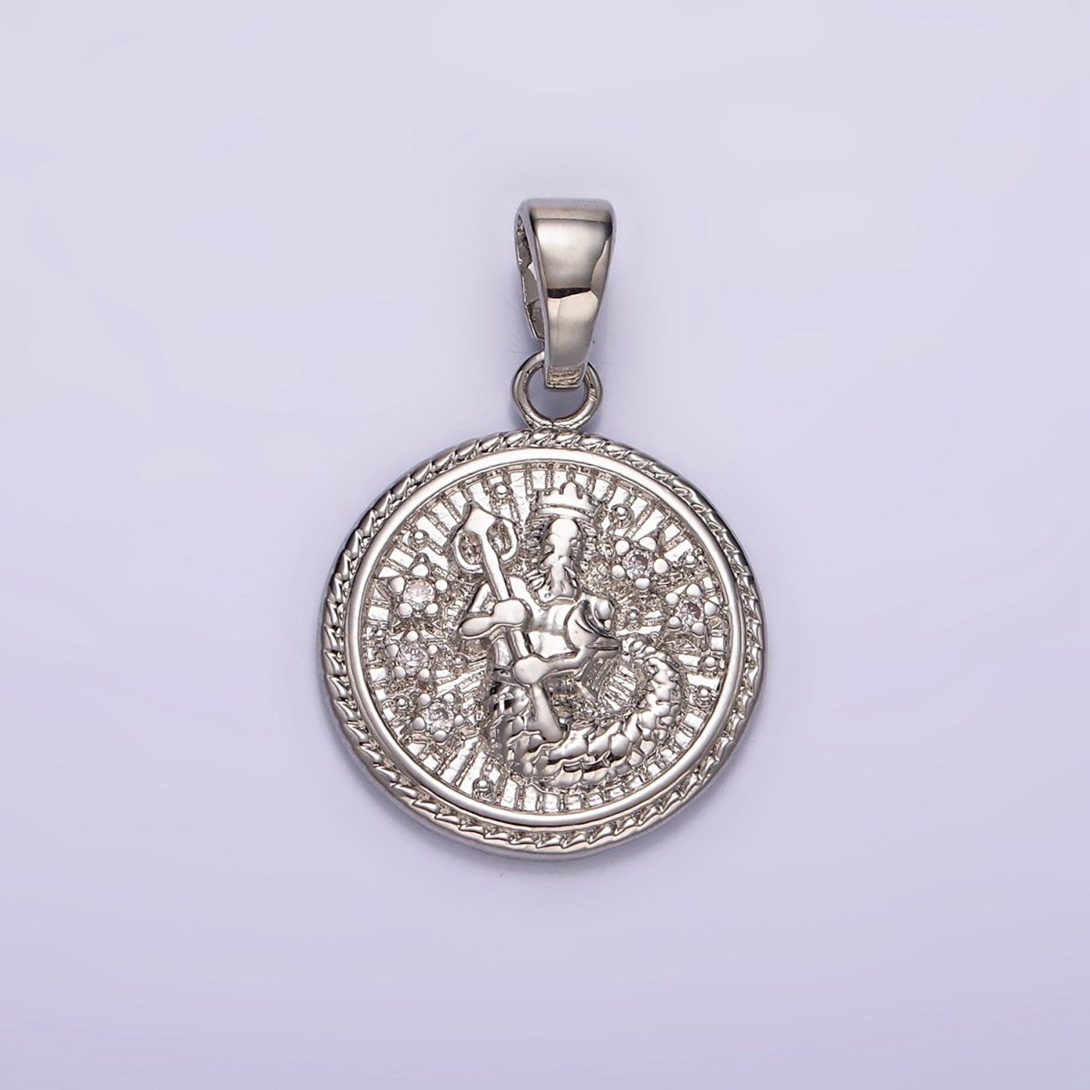 White Gold Filled Zodiac Sign Star CZ Medallion Personalized Pendant | A-A1701-A-A1706