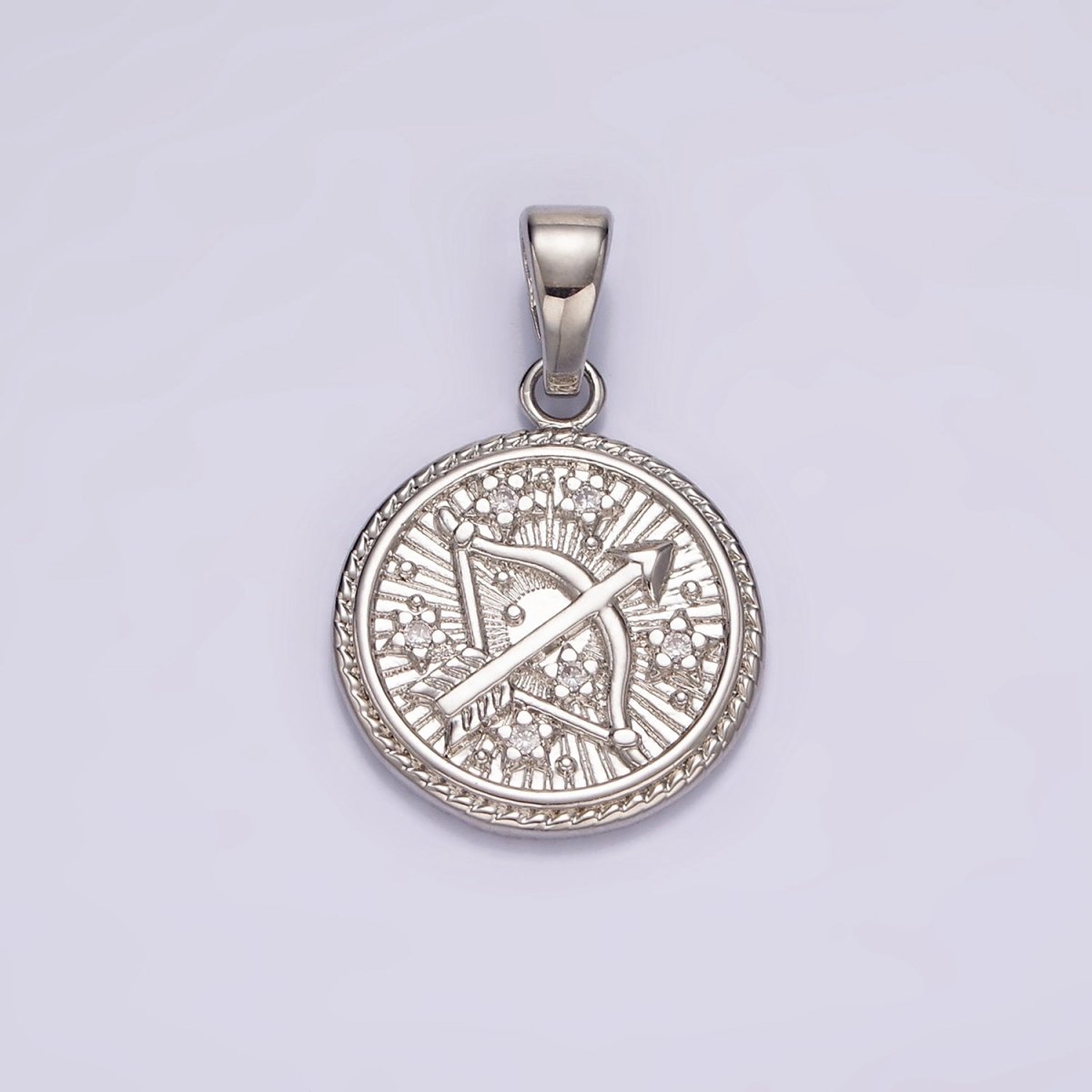 White Gold Filled Zodiac Sign Star CZ Medallion Personalized Pendant | A-A1701-A-A1706