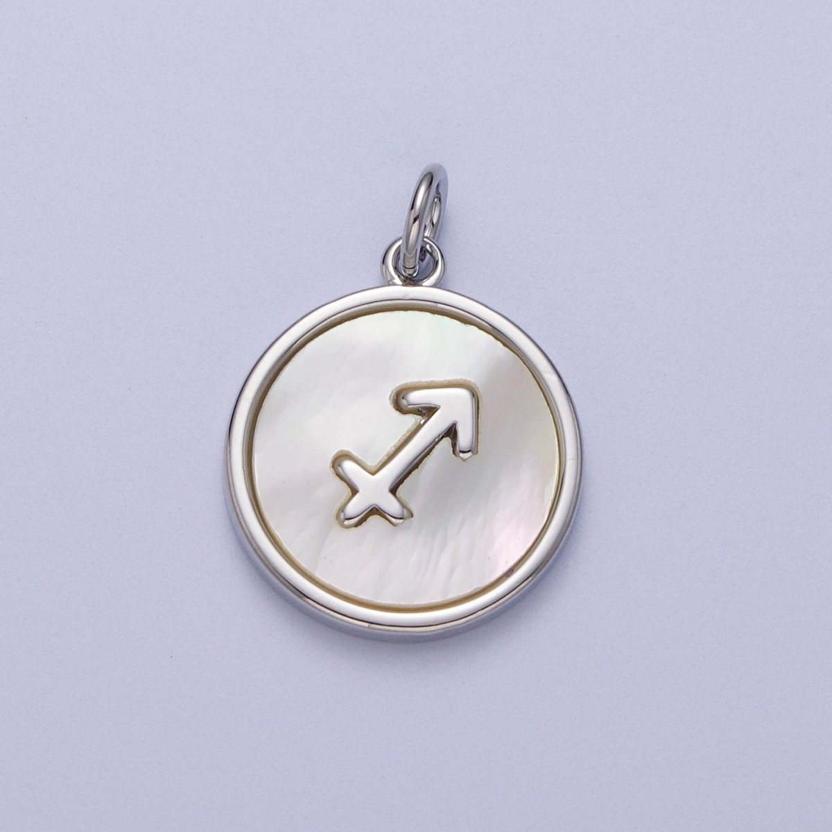 White Gold Filled Zodiac Signs Shell Pearl Round Coin Astrology Horoscope Silver Charm | A-A1731-A-A1736