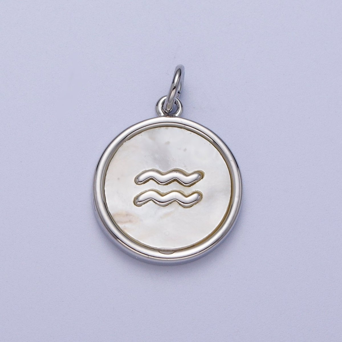White Gold Filled Zodiac Signs Shell Pearl Round Coin Astrology Horoscope Silver Charm | A-A1731-A-A1736