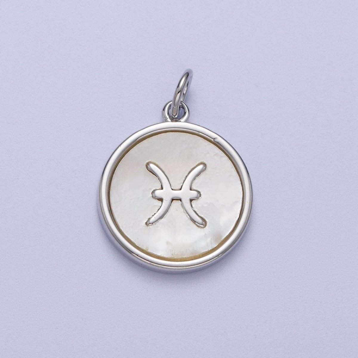 White Gold Filled Zodiac Signs Shell Pearl Round Coin Astrology Horoscope Silver Charm | A-A1731-A-A1736