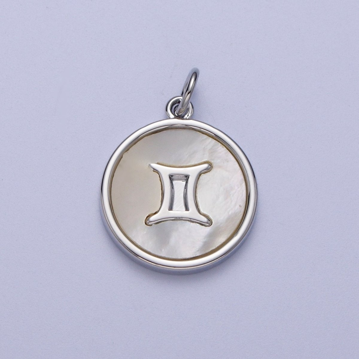 White Gold Filled Zodiac Signs Shell Pearl Round Coin Astrology Horoscope Silver Charm | A-A1731-A-A1736