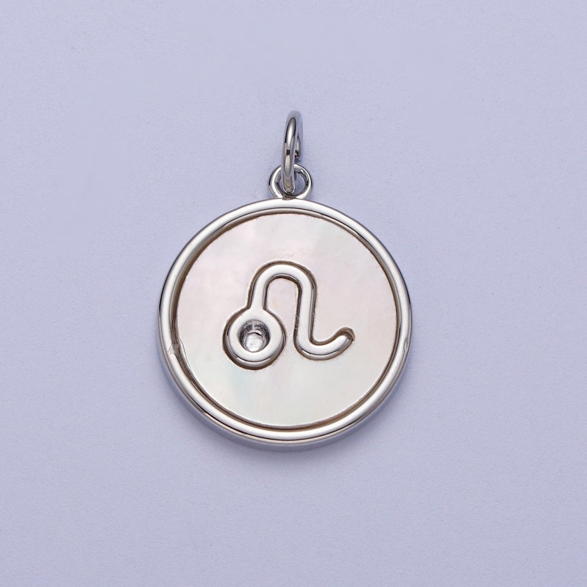 White Gold Filled Zodiac Signs Shell Pearl Round Coin Astrology Horoscope Silver Charm | A-A1731-A-A1736