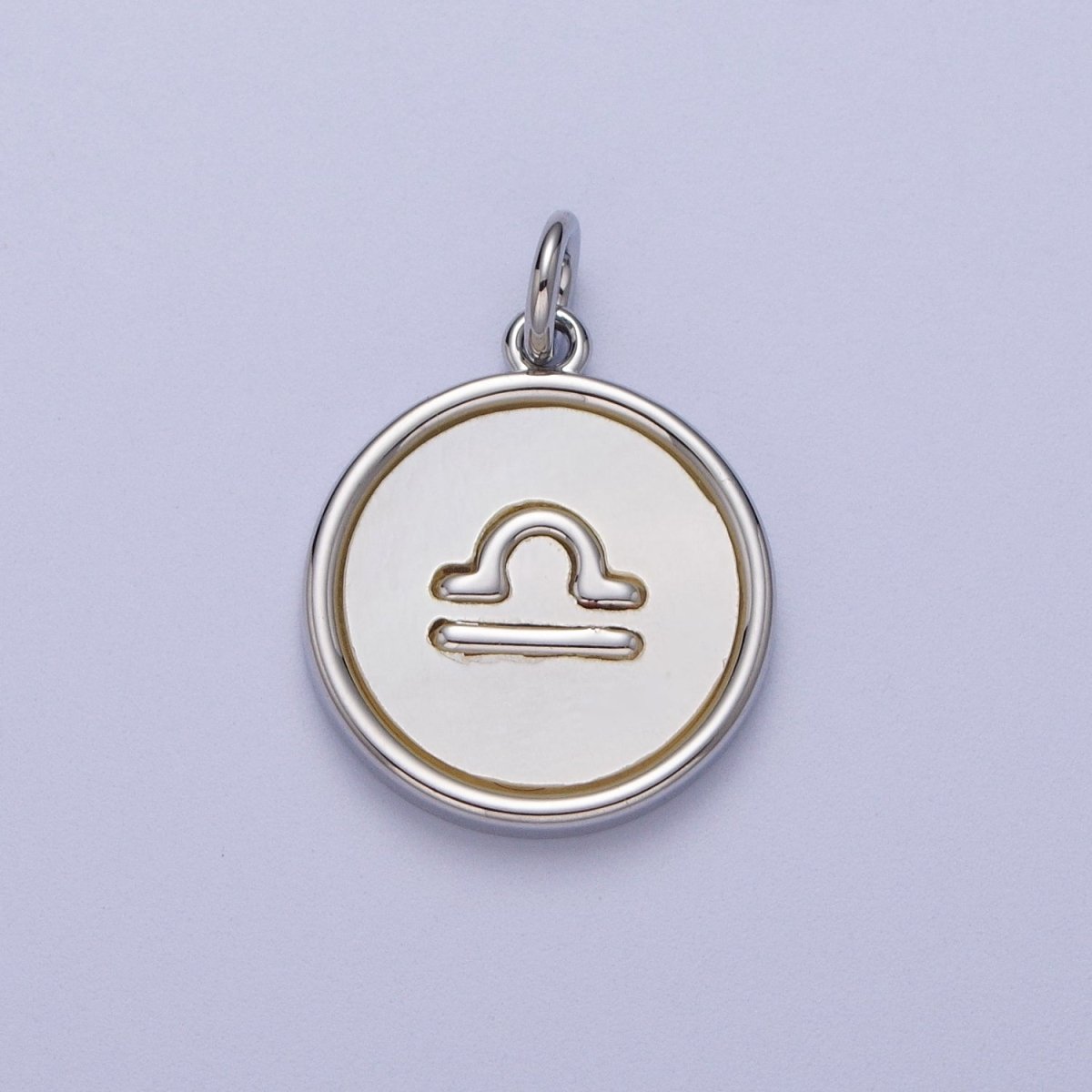 White Gold Filled Zodiac Signs Shell Pearl Round Coin Astrology Horoscope Silver Charm | A-A1731-A-A1736