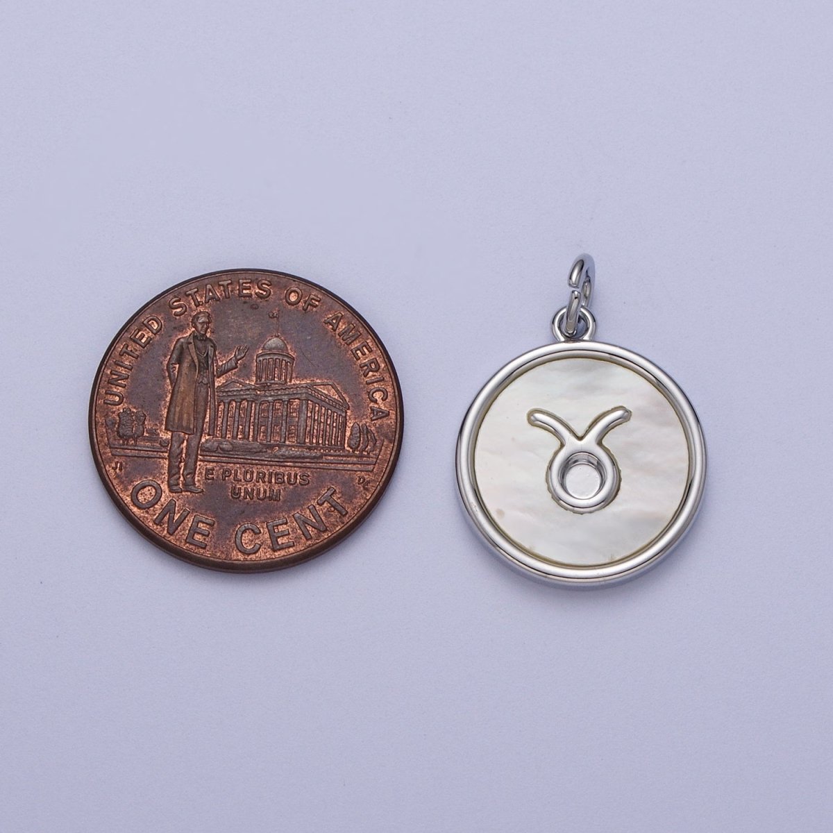 White Gold Filled Zodiac Signs Shell Pearl Round Coin Astrology Horoscope Silver Charm | A-A1731-A-A1736