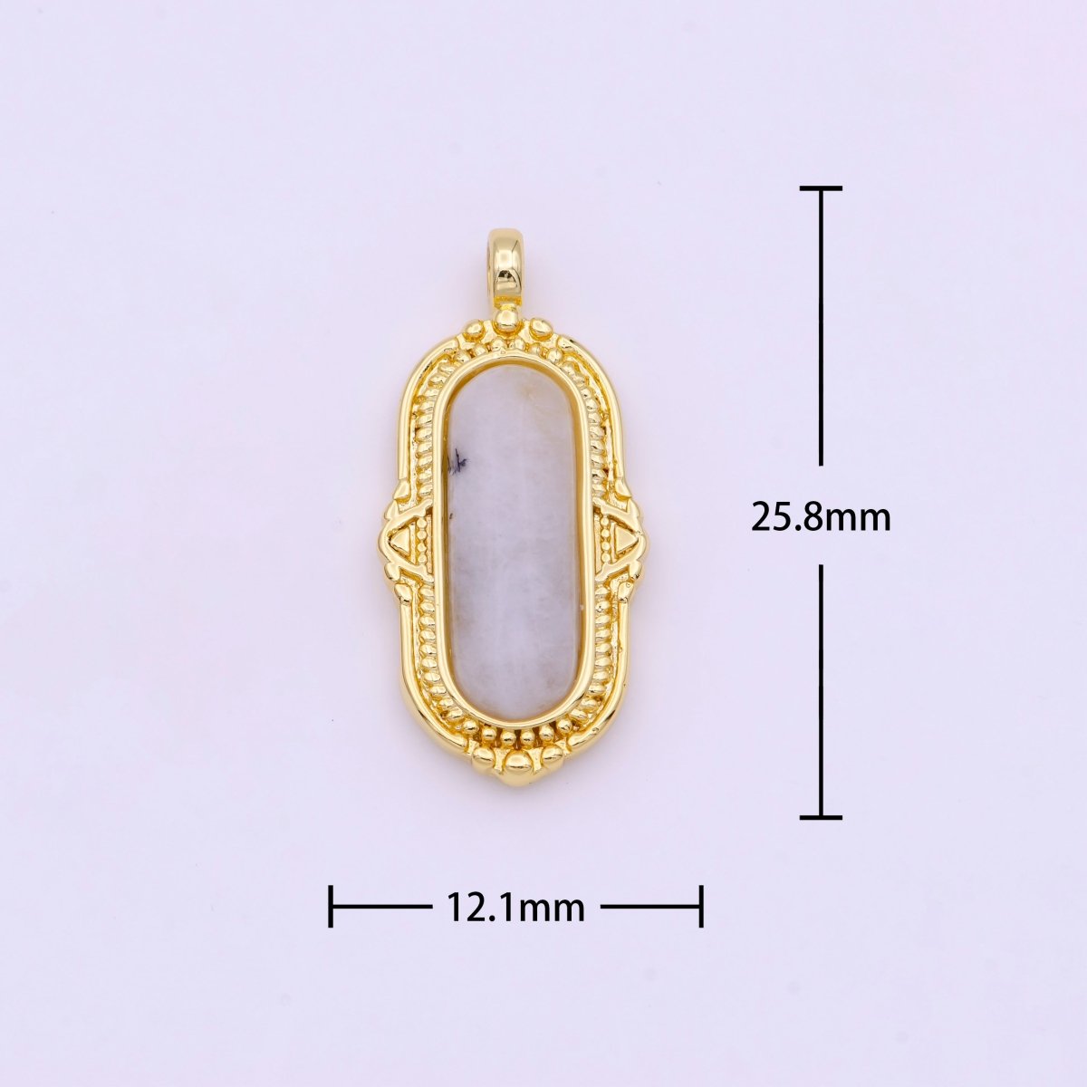 White / Green Natural Moonstone Rectangular Textured Gold Pendant H-003 H-078