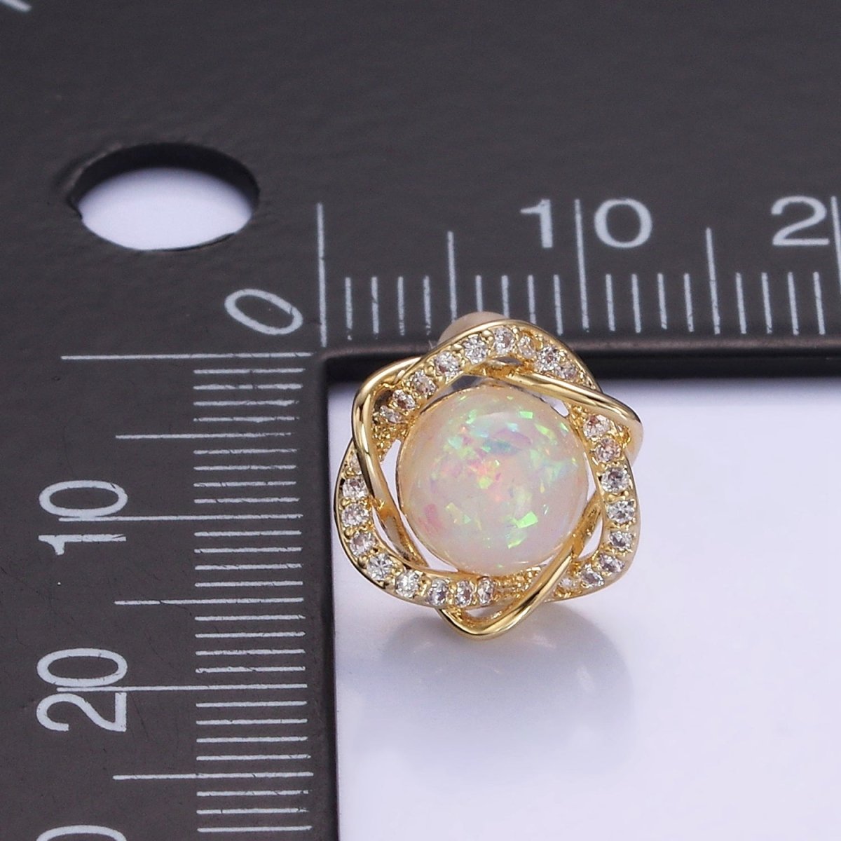 White Opal Curved Micro Paved Band Round Stud Earrings in Gold & Silver | V518
