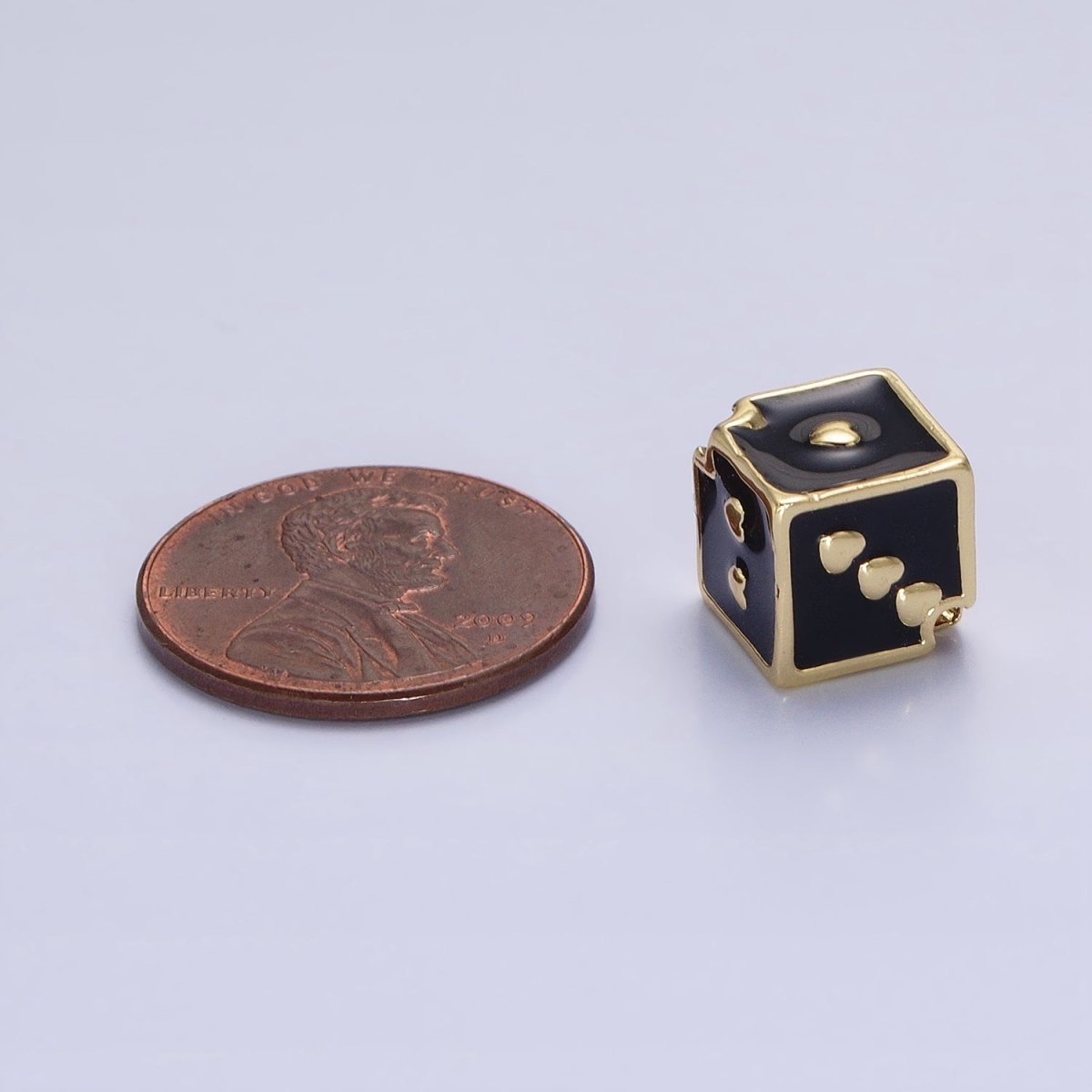 White, Pink, Black Enamel Heart Lucky Dice 9mm Beads | B-192