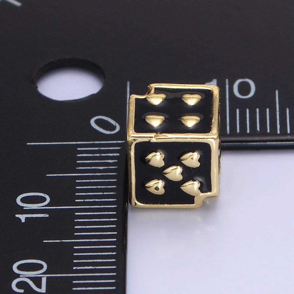 White, Pink, Black Enamel Heart Lucky Dice 9mm Beads | B-192
