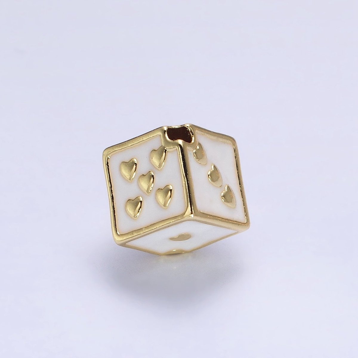 White, Pink, Black Enamel Heart Lucky Dice 9mm Beads | B-192
