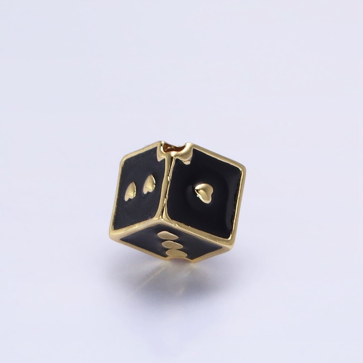 White, Pink, Black Enamel Heart Lucky Dice 9mm Beads | B-192