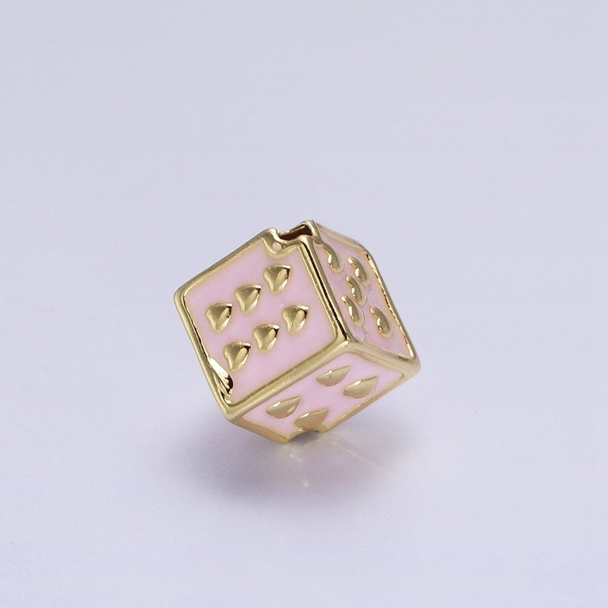 White, Pink, Black Enamel Heart Lucky Dice 9mm Beads | B-192