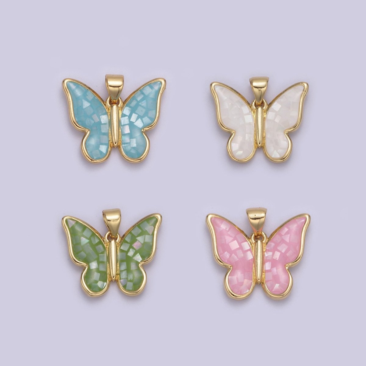 White / Pink / Blue / Green Opal Mariposa Butterfly Charm for Necklace, Dainty Butterfly Pendant for Jewelry Making Supply in Gold Filled H-583 H-589 H-596