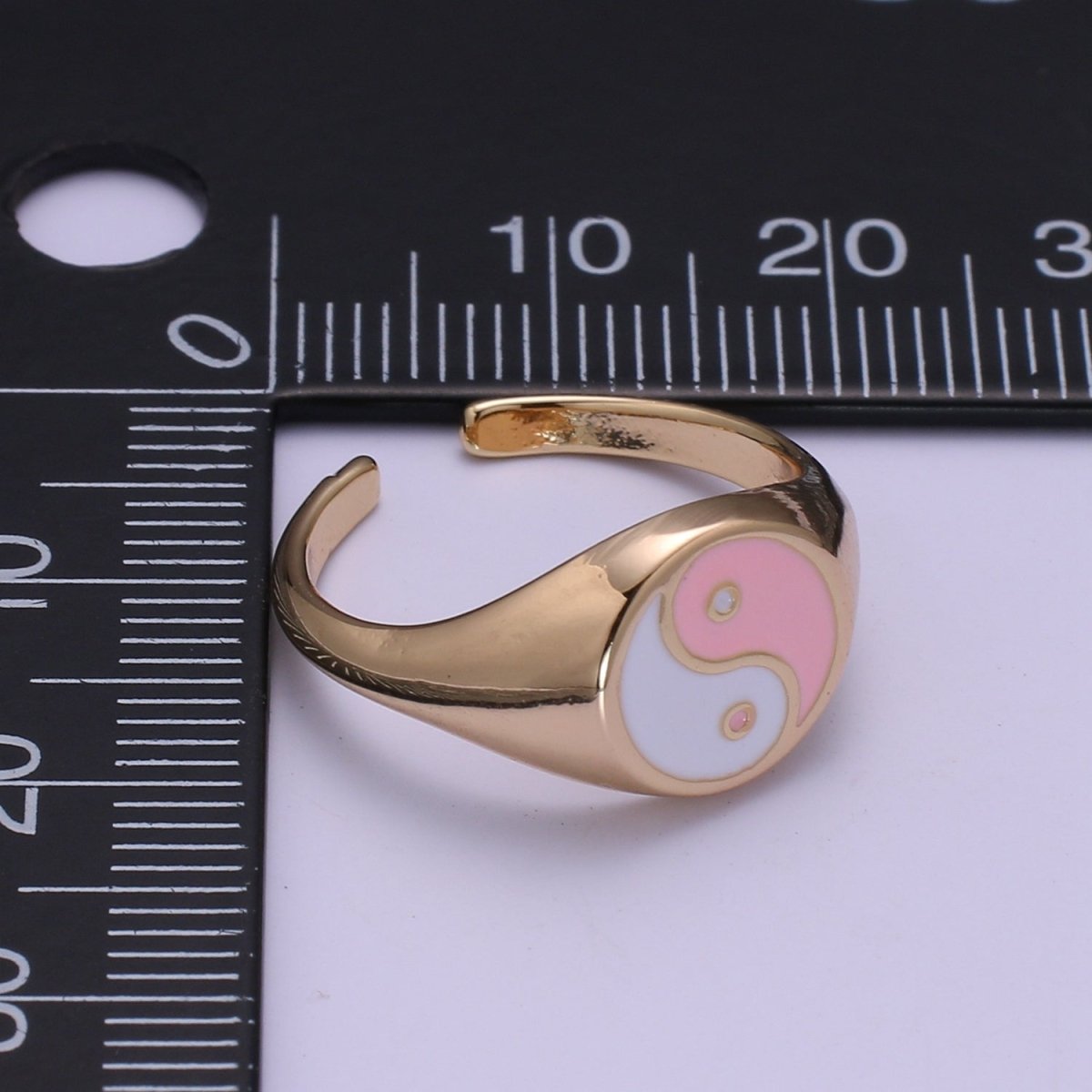 White Pink Yin Yang Gold Filled Adjustable Ring O-330 - DLUXCA
