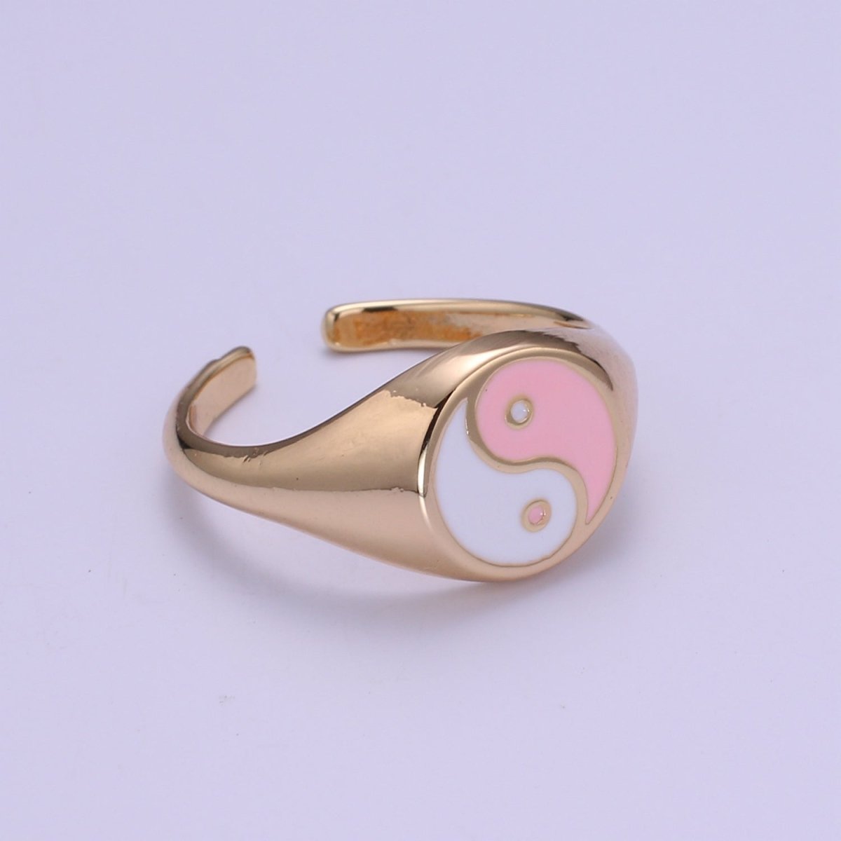 White Pink Yin Yang Gold Filled Adjustable Ring O-330 - DLUXCA