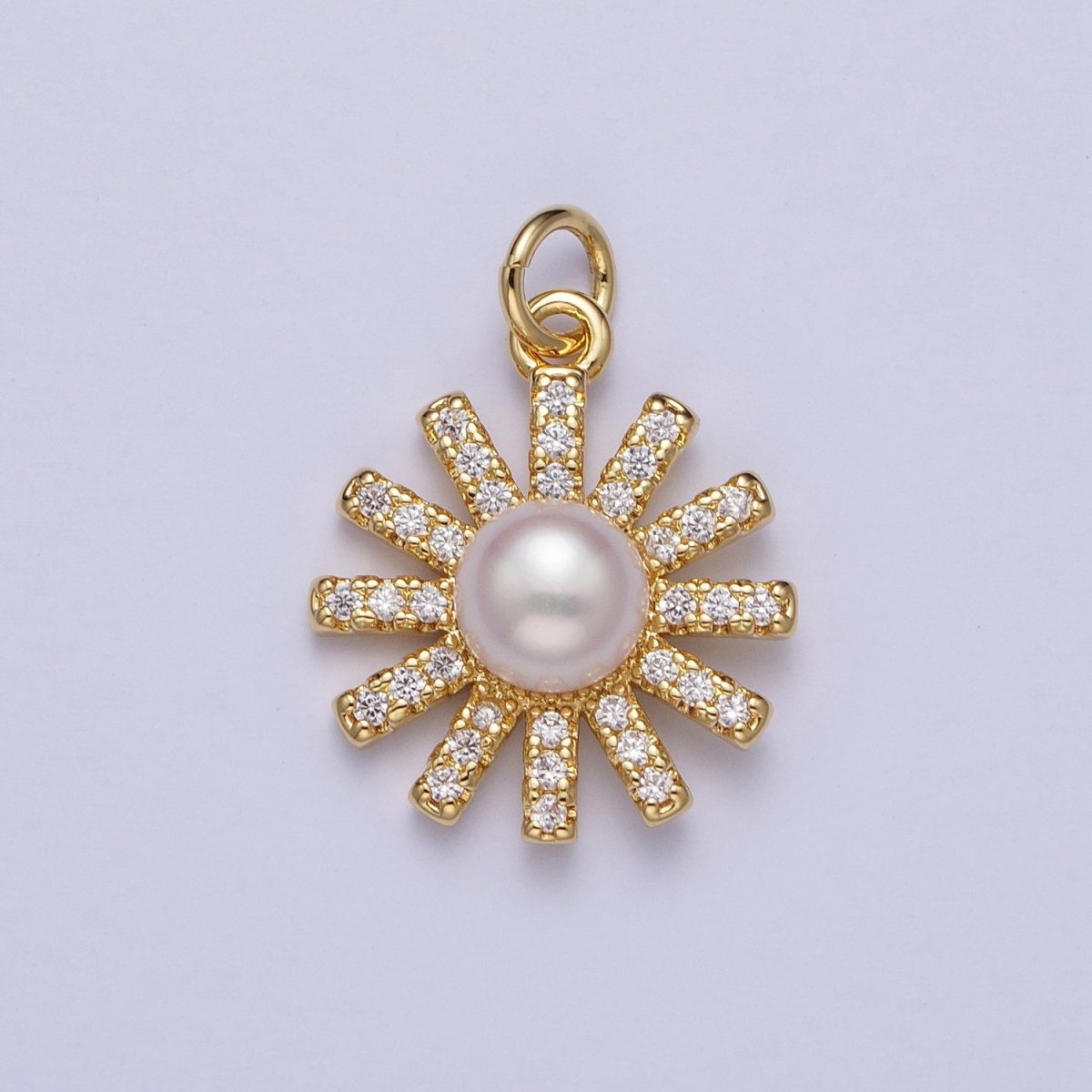 White / Purple Shell Pearl Celestial Micro Paved CZ Sun Flower Charm | N-645