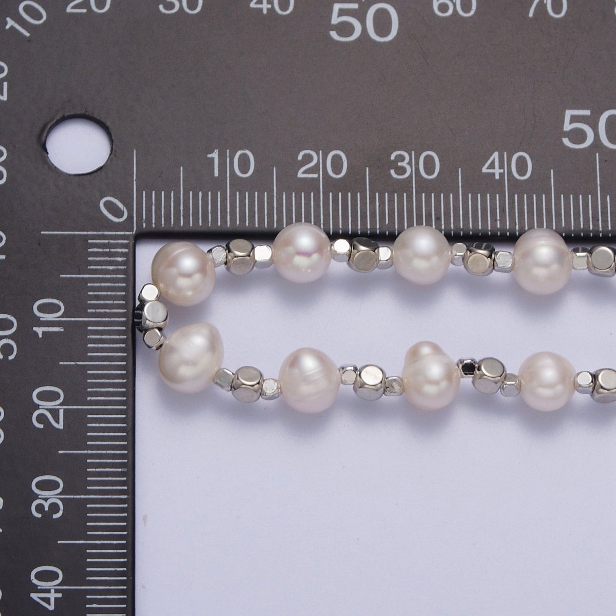 White Shell Pearl Silver Cube Spacer Beads 15.75 Inch Necklace | WA-1421 Clearance Pricing - DLUXCA
