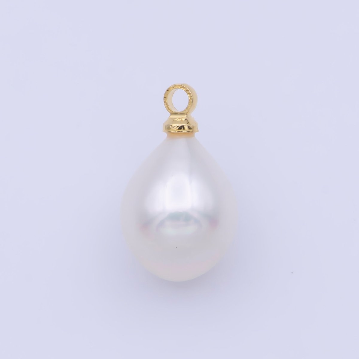 14K Gold Filled White Tapered Off-White Round Teardrop Shell Pearl 15mm Charm | C190