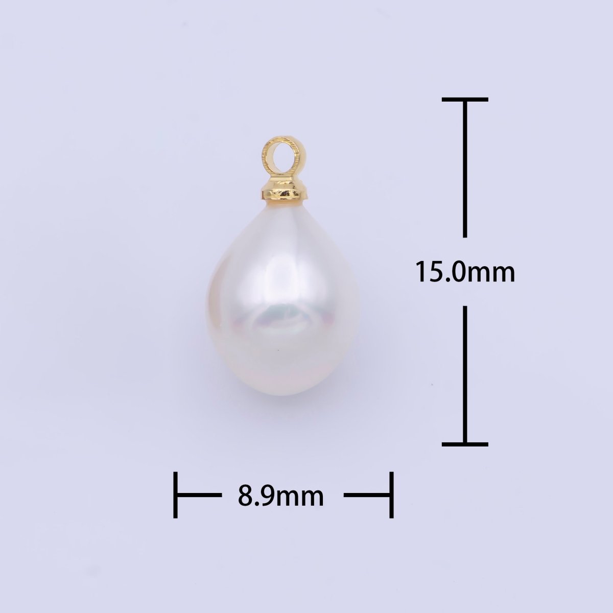 14K Gold Filled White Tapered Off-White Round Teardrop Shell Pearl 15mm Charm | C190