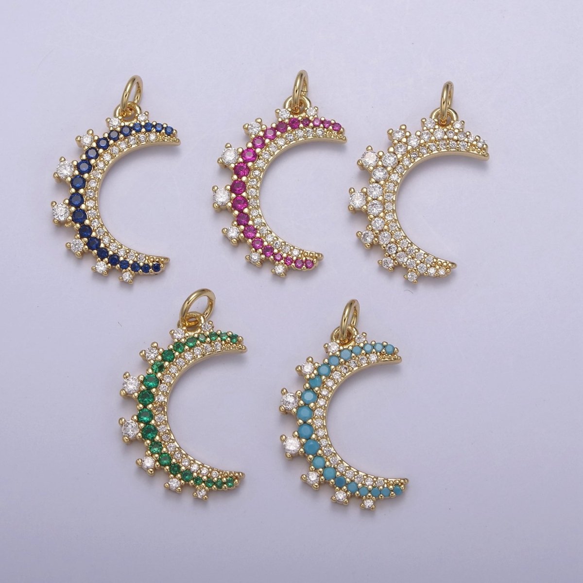 Wholesale 14k Gold Filled Crescent Moon Charm Micro Pave Half Moon Necklace Pendant CZ Moon Necklace Gold Celestial Jewelry N-783 - N-787