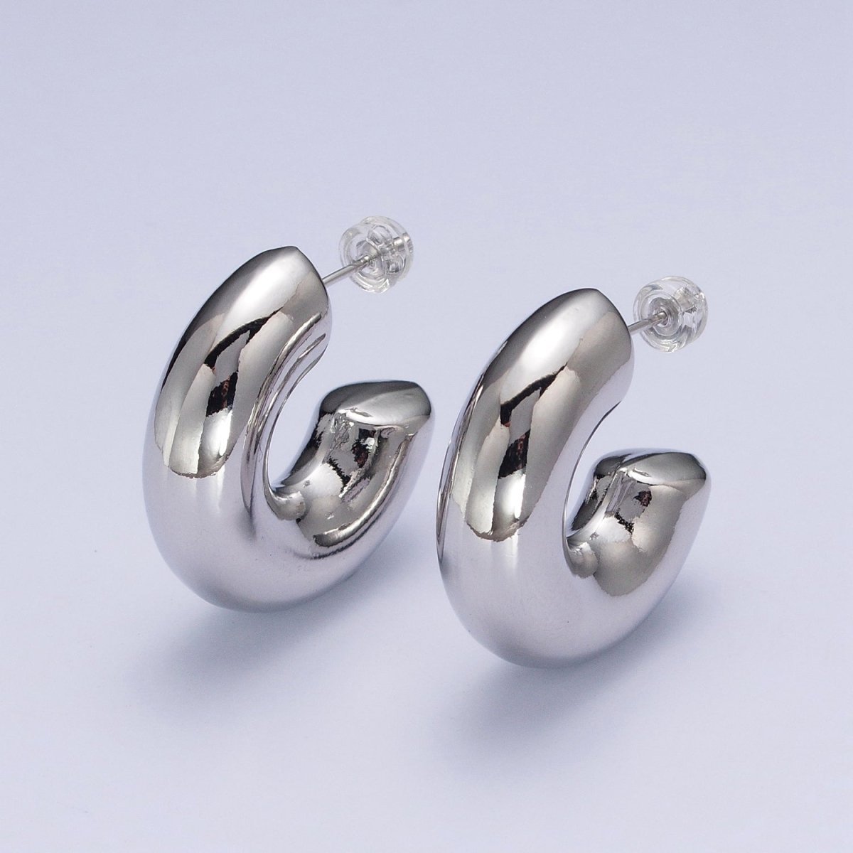 Wide Chubby C Shaped Hoop Stud Earrings in Gold & Silver | AD-504 AD-505
