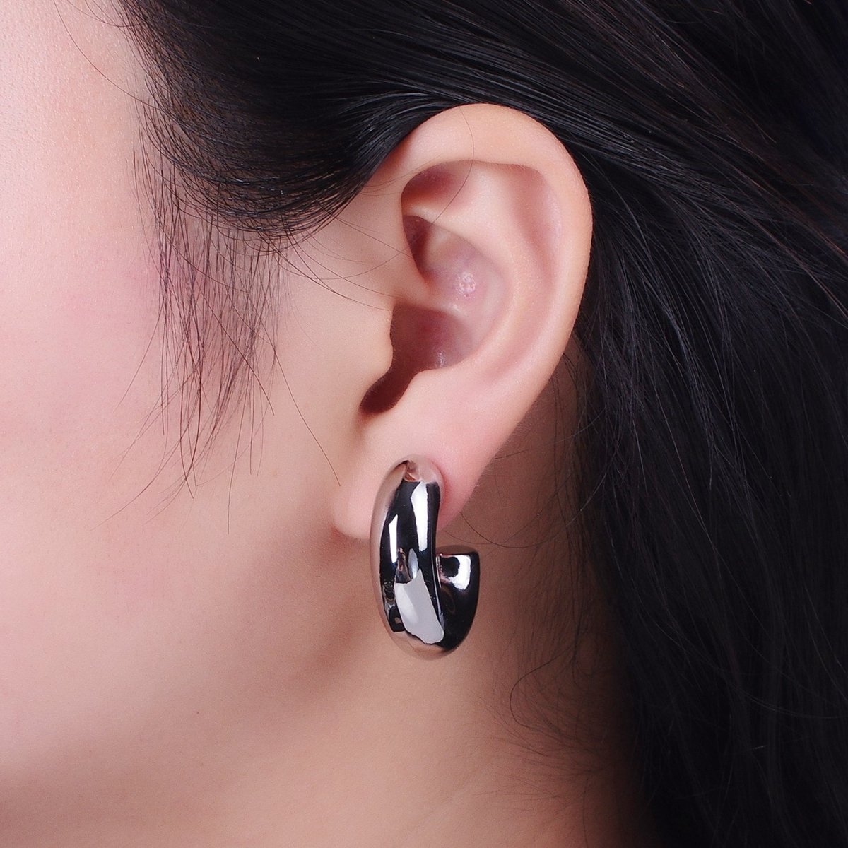 Wide Chubby C Shaped Hoop Stud Earrings in Gold & Silver | AD-504 AD-505