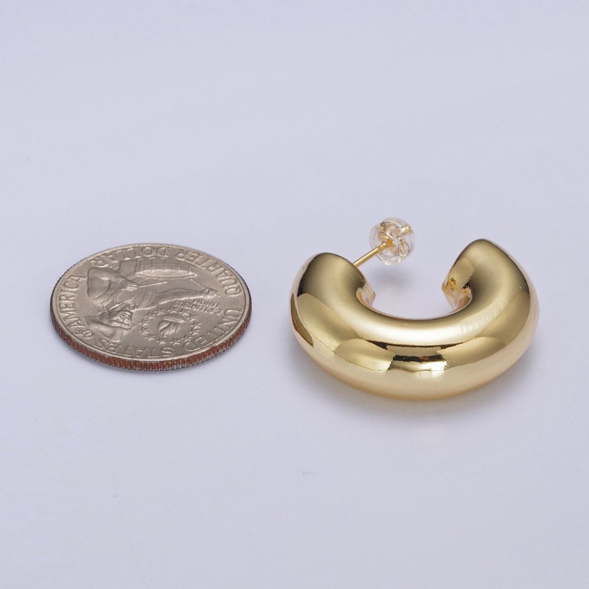Wide Chubby C Shaped Hoop Stud Earrings in Gold & Silver | AD-504 AD-505