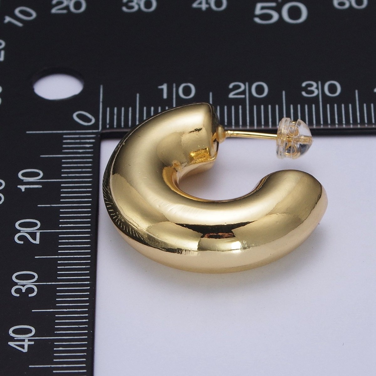 Wide Chubby C Shaped Hoop Stud Earrings in Gold & Silver | AD-504 AD-505