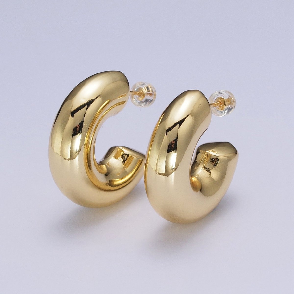 Wide Chubby C Shaped Hoop Stud Earrings in Gold & Silver | AD-504 AD-505