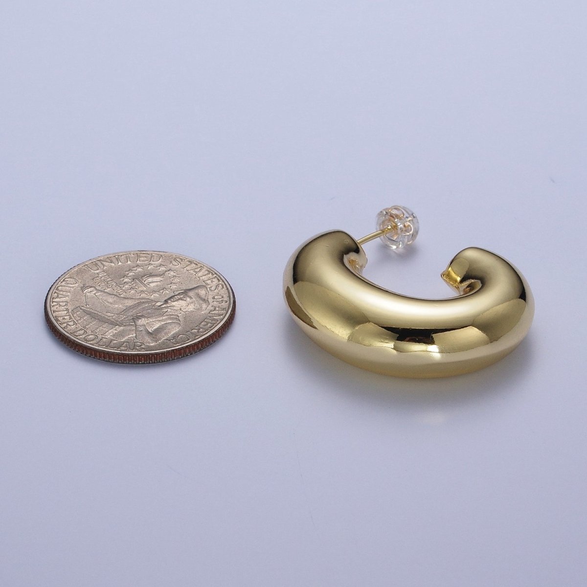 Wide Chubby J Shaped Hoop Stud Geometric Earrings in Gold & Silver | AD-533 AD-534