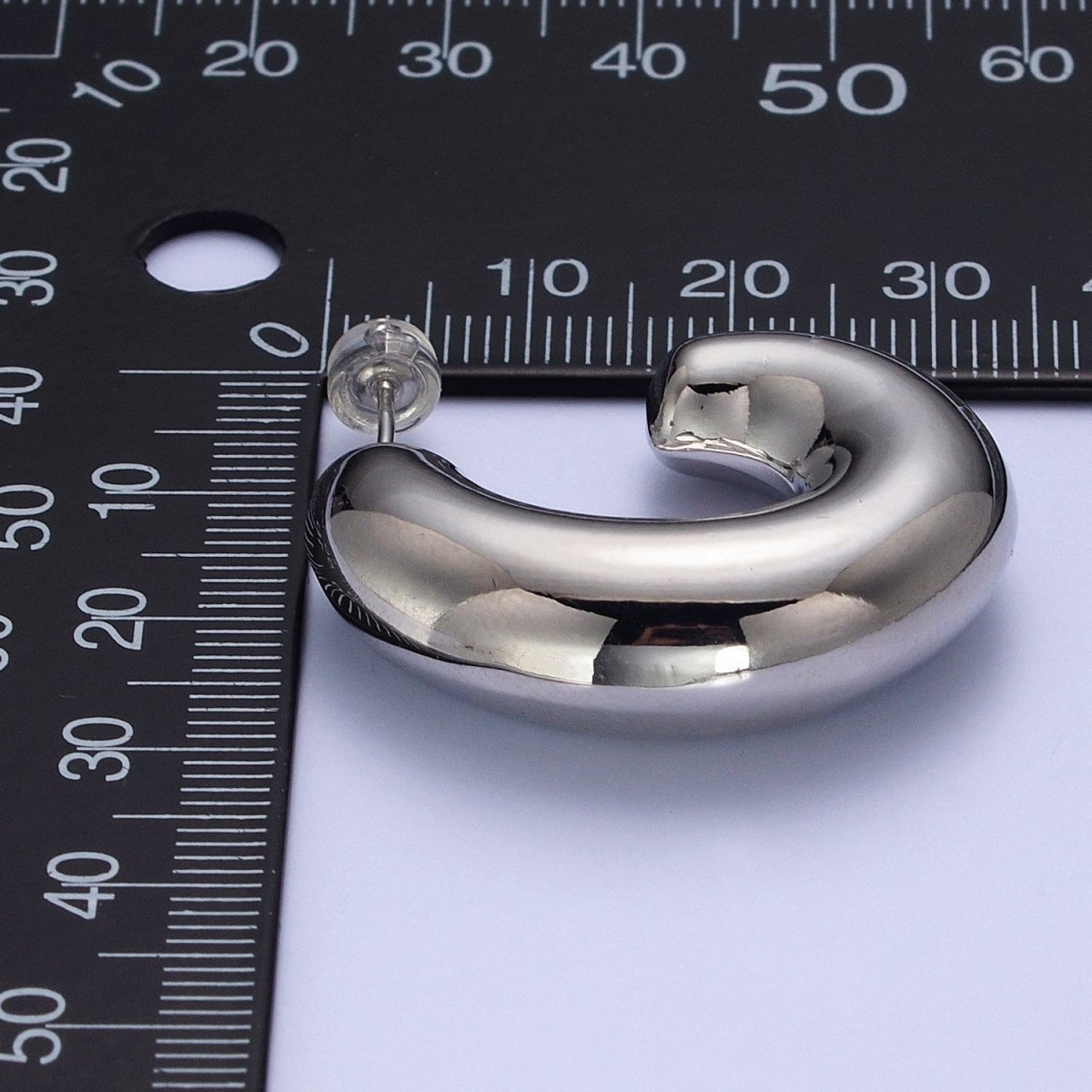 Wide Chubby J Shaped Hoop Stud Geometric Earrings in Gold & Silver | AD-533 AD-534