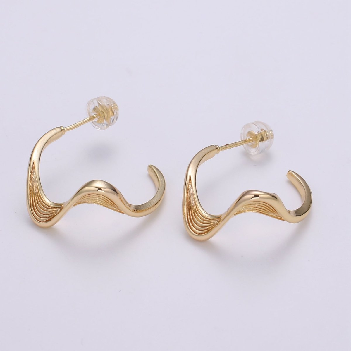 Wind and Wave Design 18K Gold Stud Earring, Rose Gold Wavy Earring, Modern design for DIY Earring Craft Supply Jewelry Making Q-448 - DLUXCA
